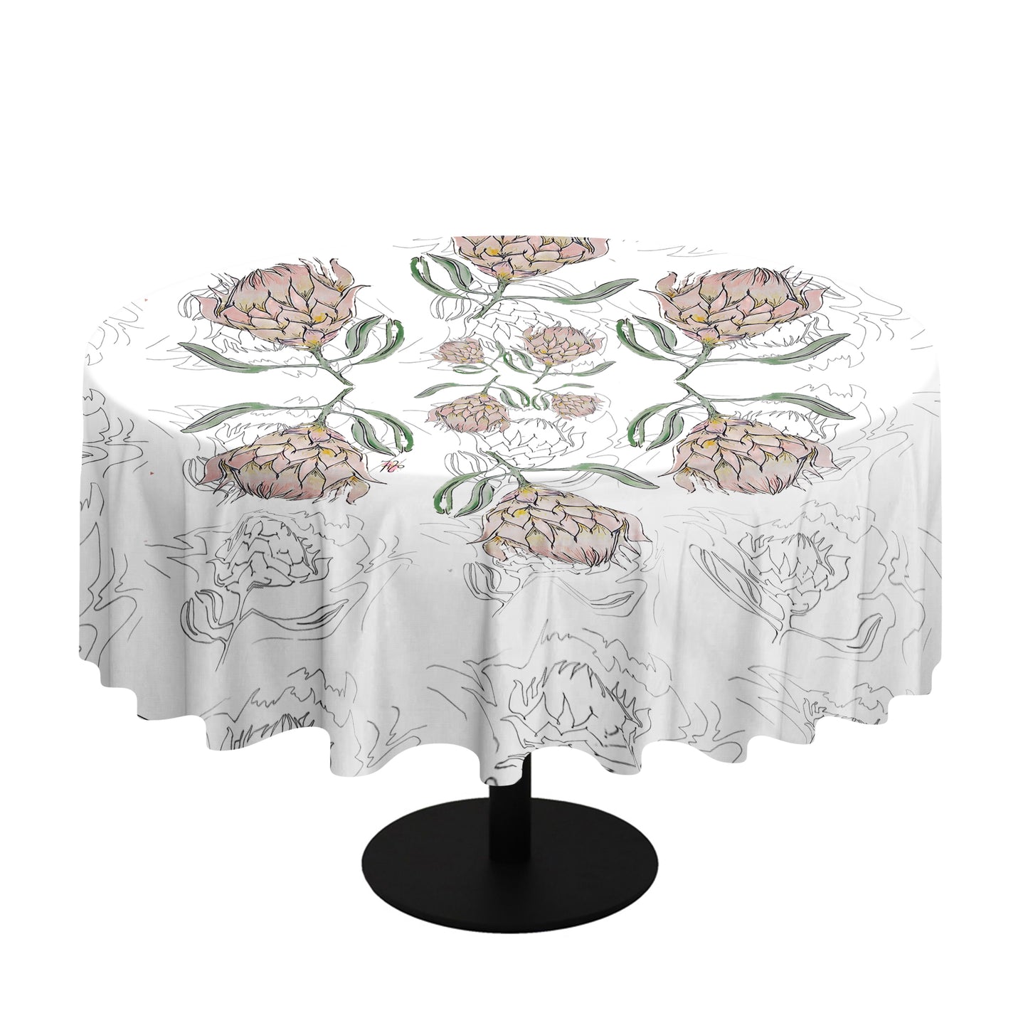 Protea Pattern on White Round Tablecloth By Fifo