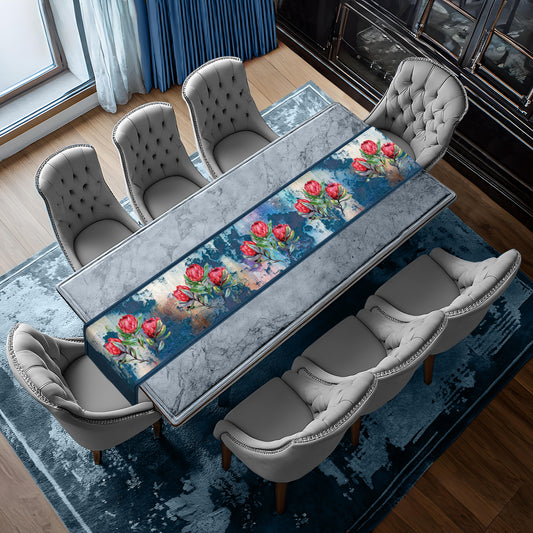Proteas on Blue Table Runner