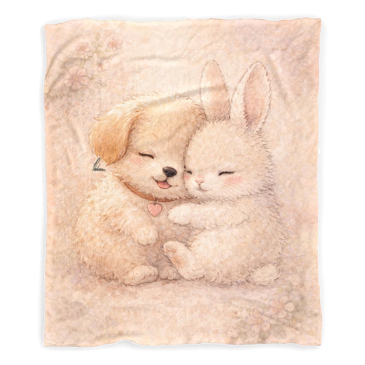 Puppy and Bunny Hugging Baby Fleece Blanket by Nathan Pieterse