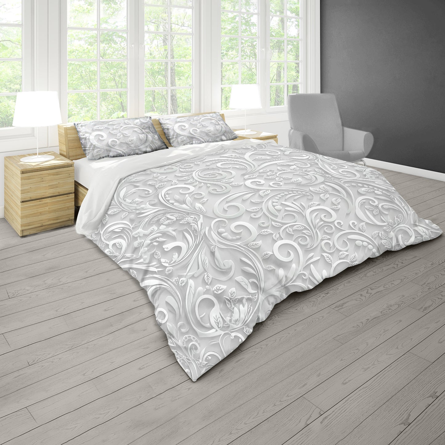 Pure White Petal Flow Duvet Cover Set