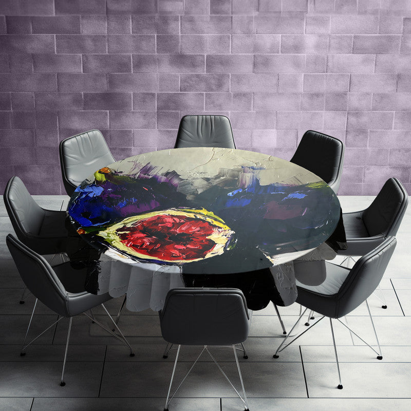Purple Figs Round Tablecloth by Juanette Menderoi