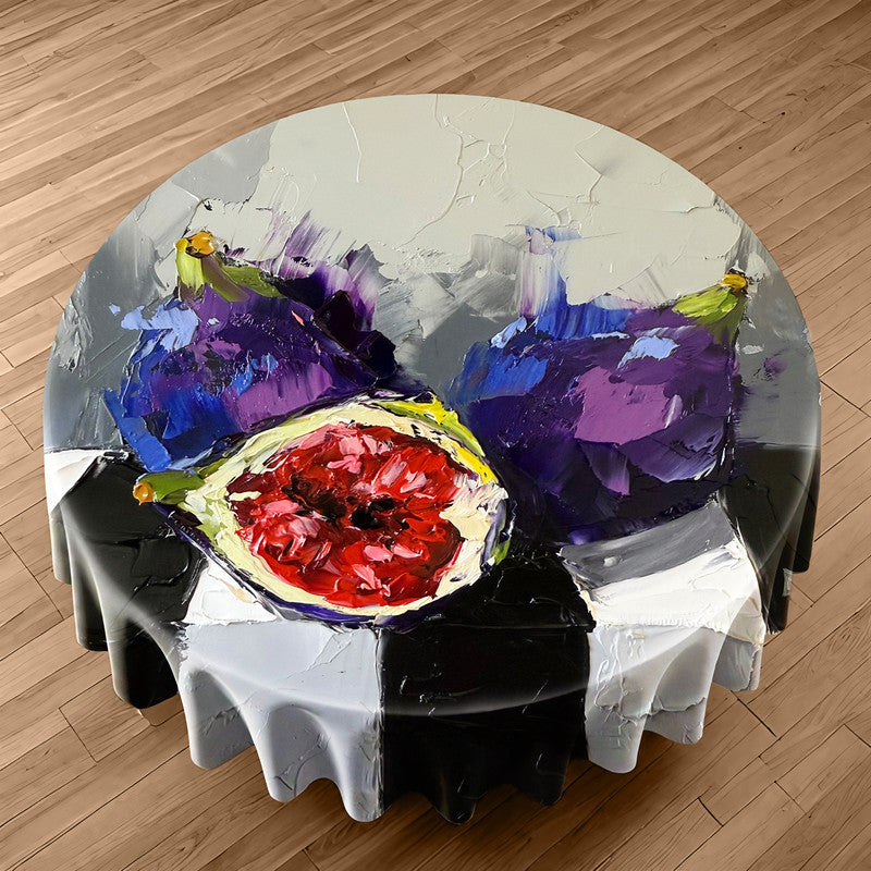 Purple Figs Round Tablecloth by Juanette Menderoi