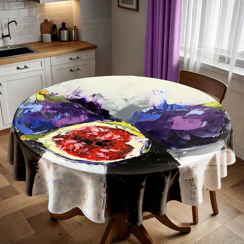 Purple Figs Round Tablecloth by Juanette Menderoi