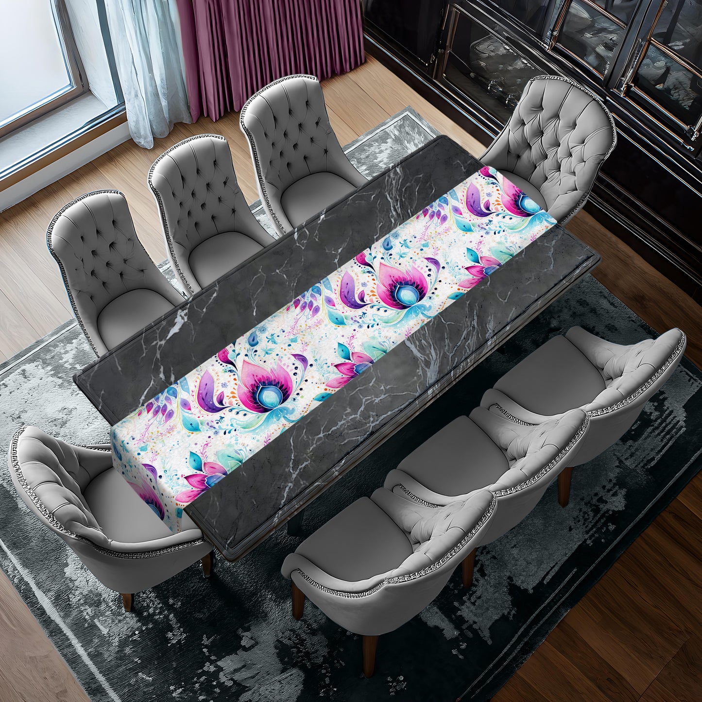 Purple And Aqua Paisley Table Runner