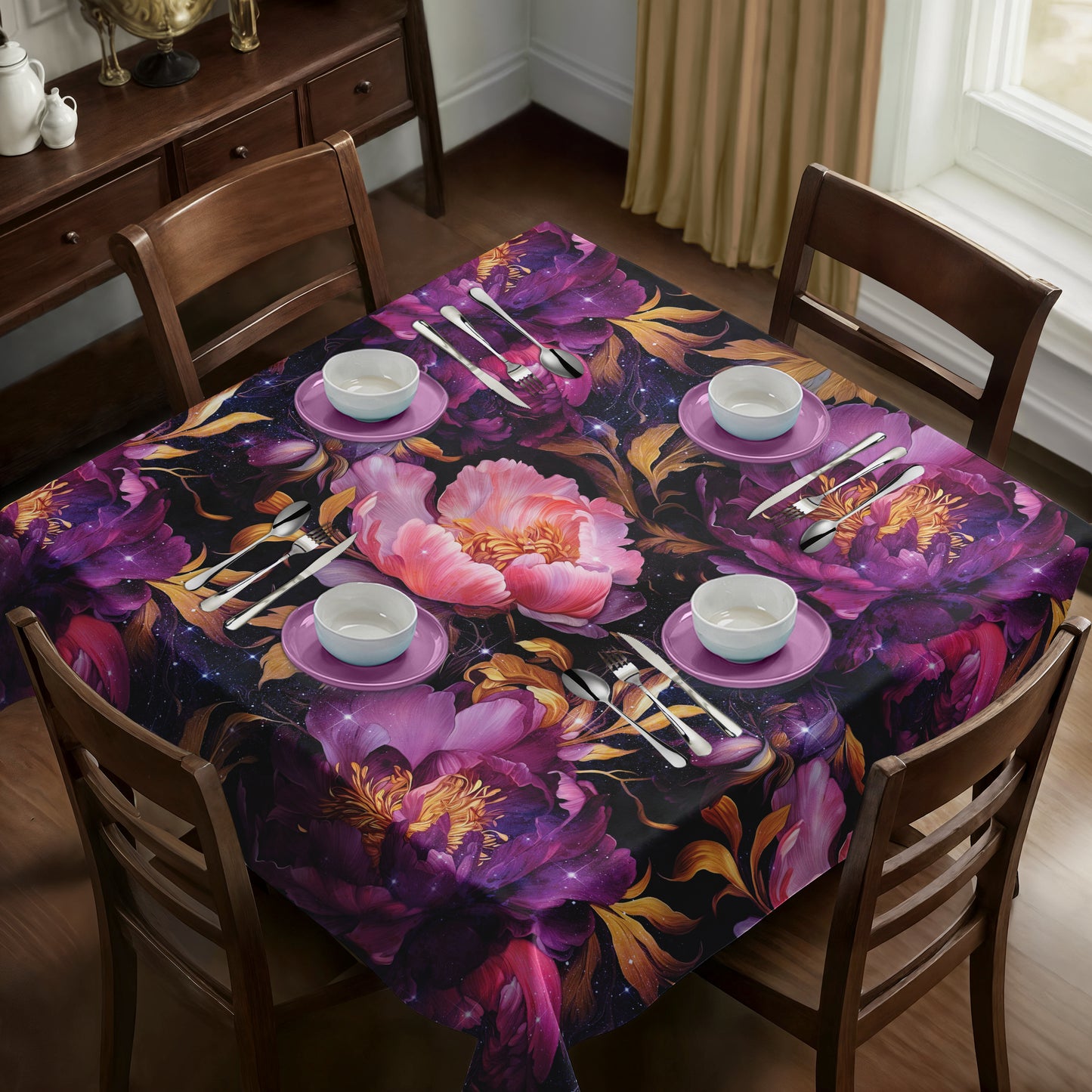 Purple Floral Square Tablecloth