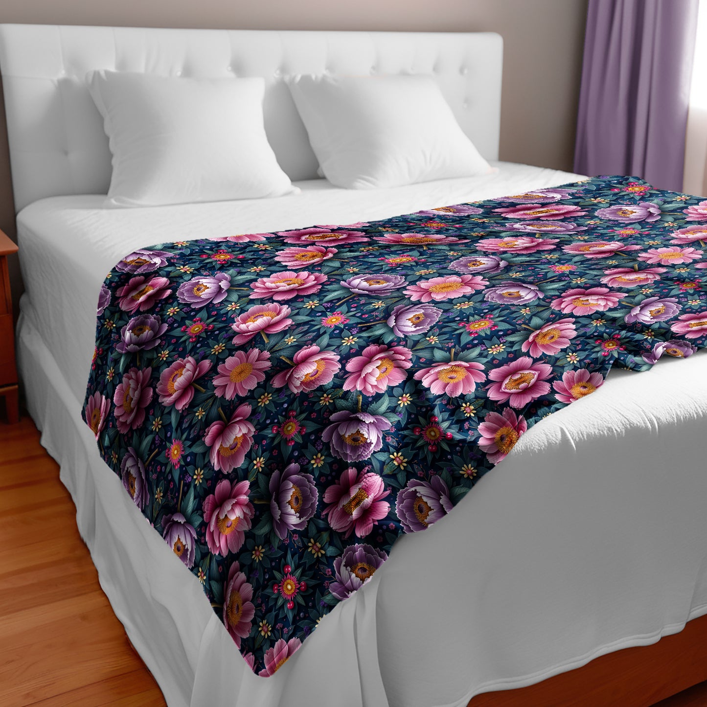 Purple Flowers Bed Throw