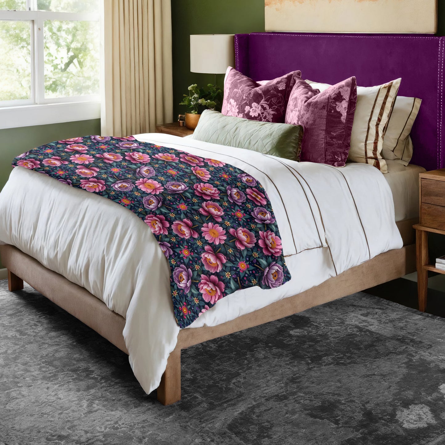 Purple Flowers Bed Throw