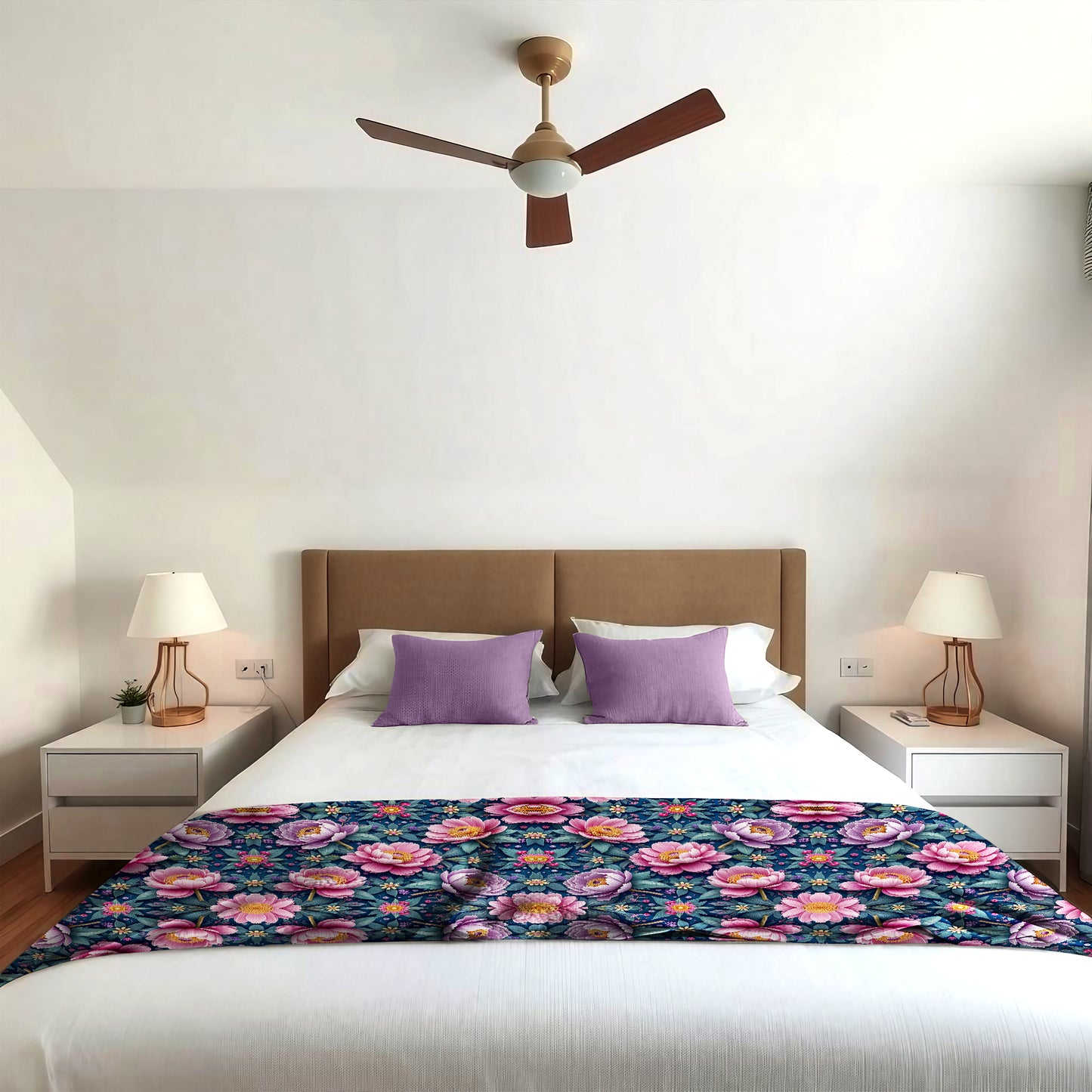 Purple Flowers Bed Throw