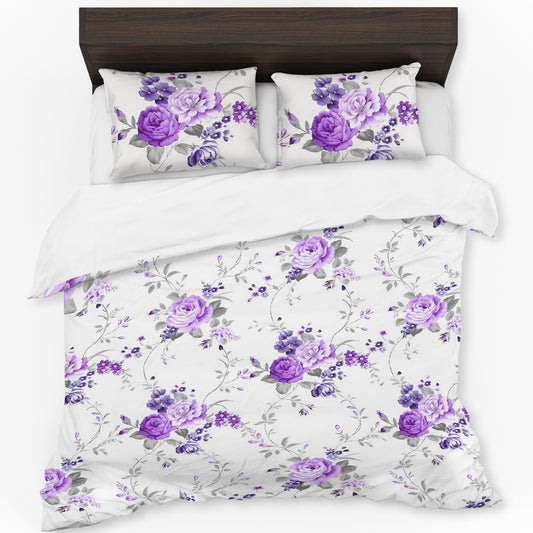 Purple Rose Bouquets Duvet Cover Set