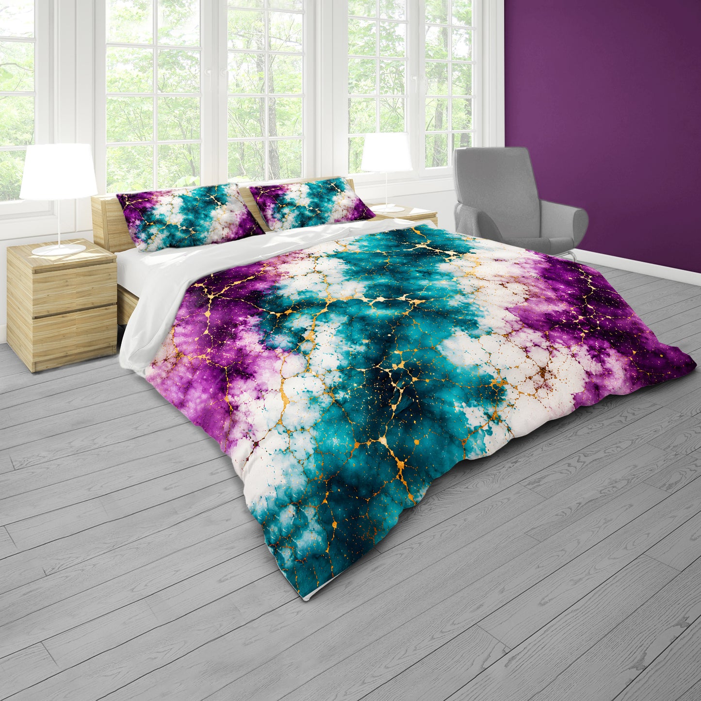Purple & Turquoise Explosion Duvet Cover Set