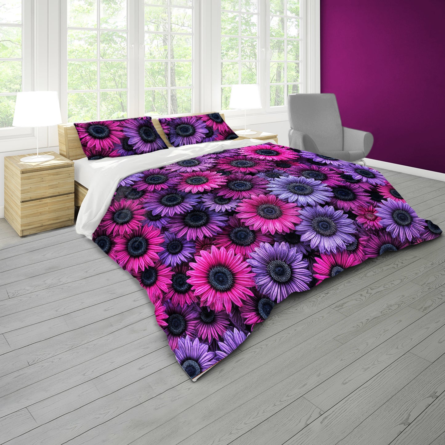 Purple and Pink Flora Duvet Cover Set