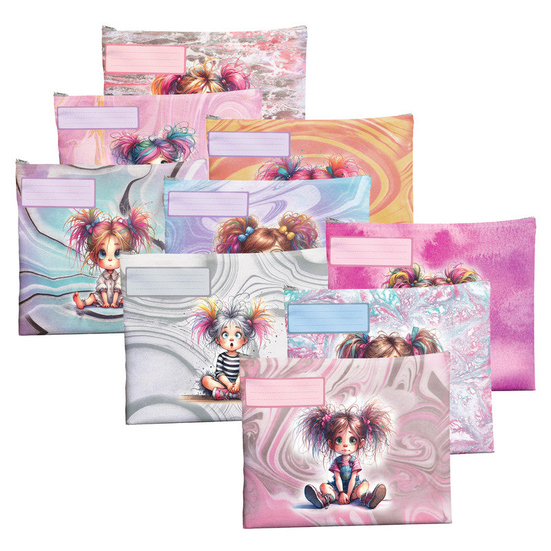 Quirky Little Girl Subject Savvy Book Bags Set Of 9