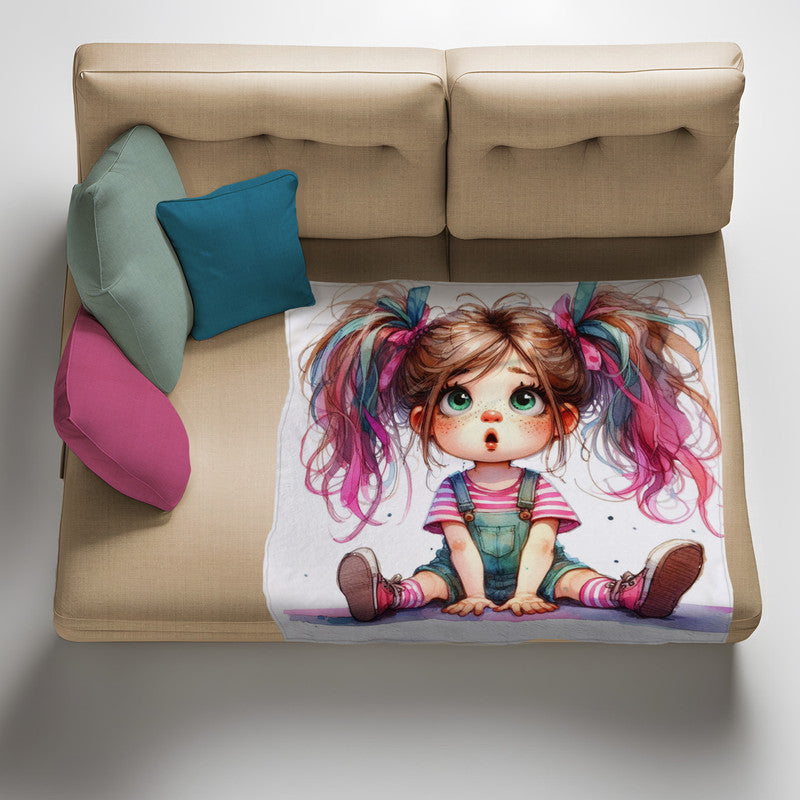Quirky Ponytail Girl Light Weight Fleece Blanket