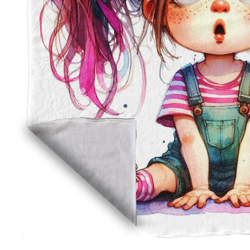 Quirky Ponytail Girl Light Weight Fleece Blanket
