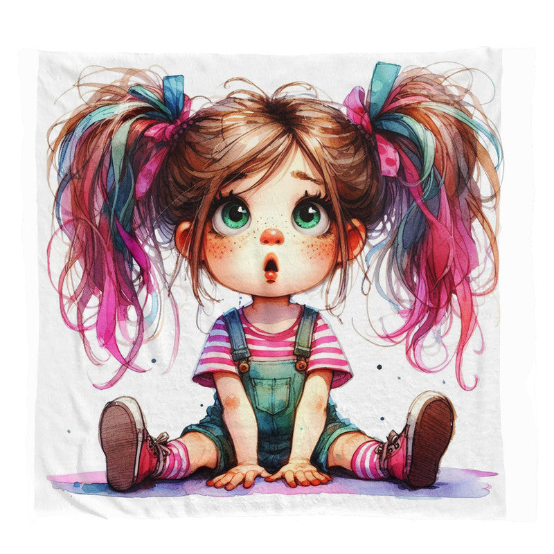 Quirky Ponytail Girl Light Weight Fleece Blanket