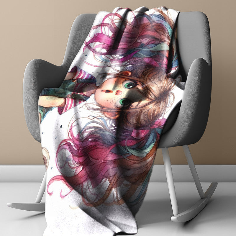 Quirky Ponytail Girl Light Weight Fleece Blanket