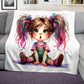 Quirky Ponytail Girl Light Weight Fleece Blanket
