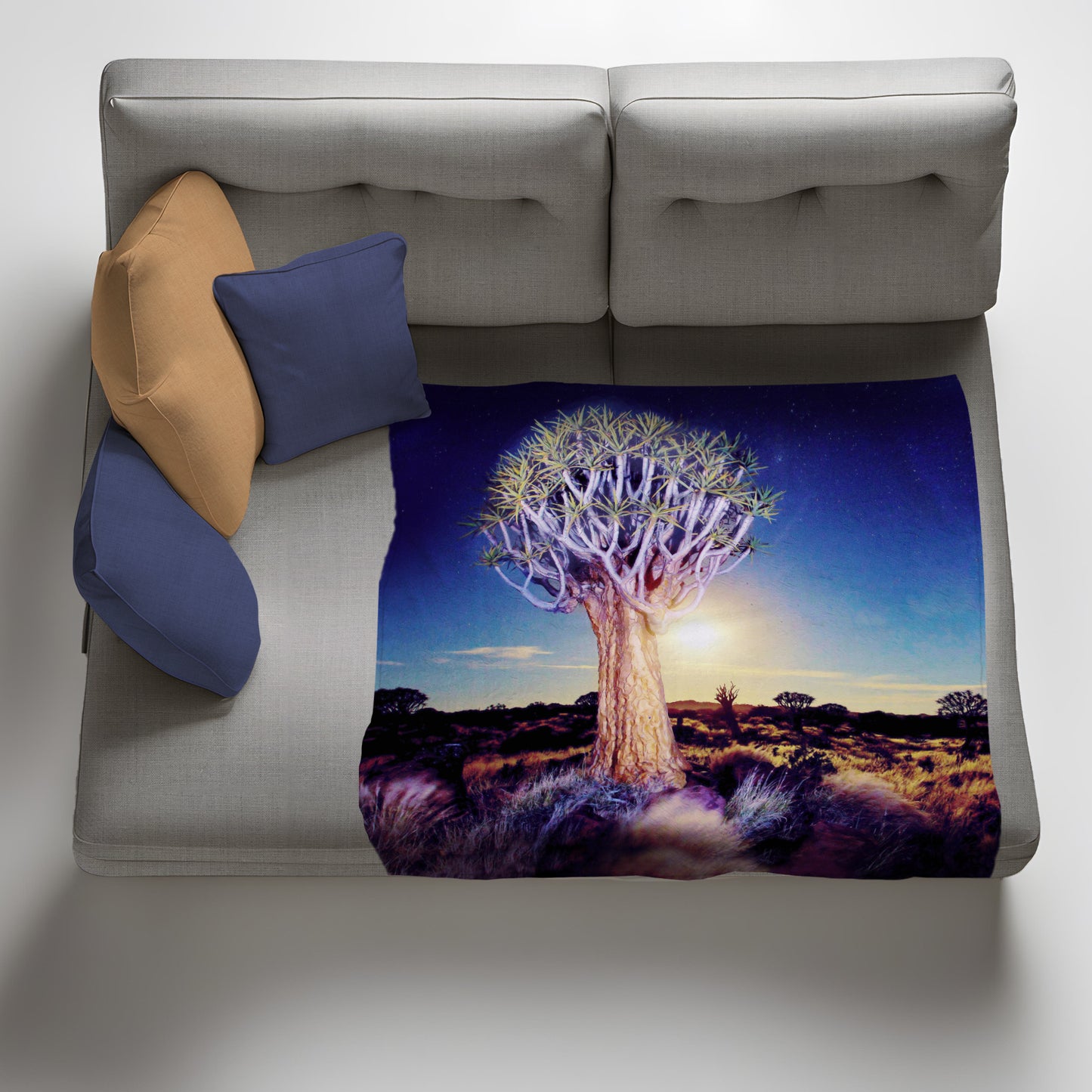 Quiver tree in Moonlight Light Weight Fleece Blanket by Fanie Heymans