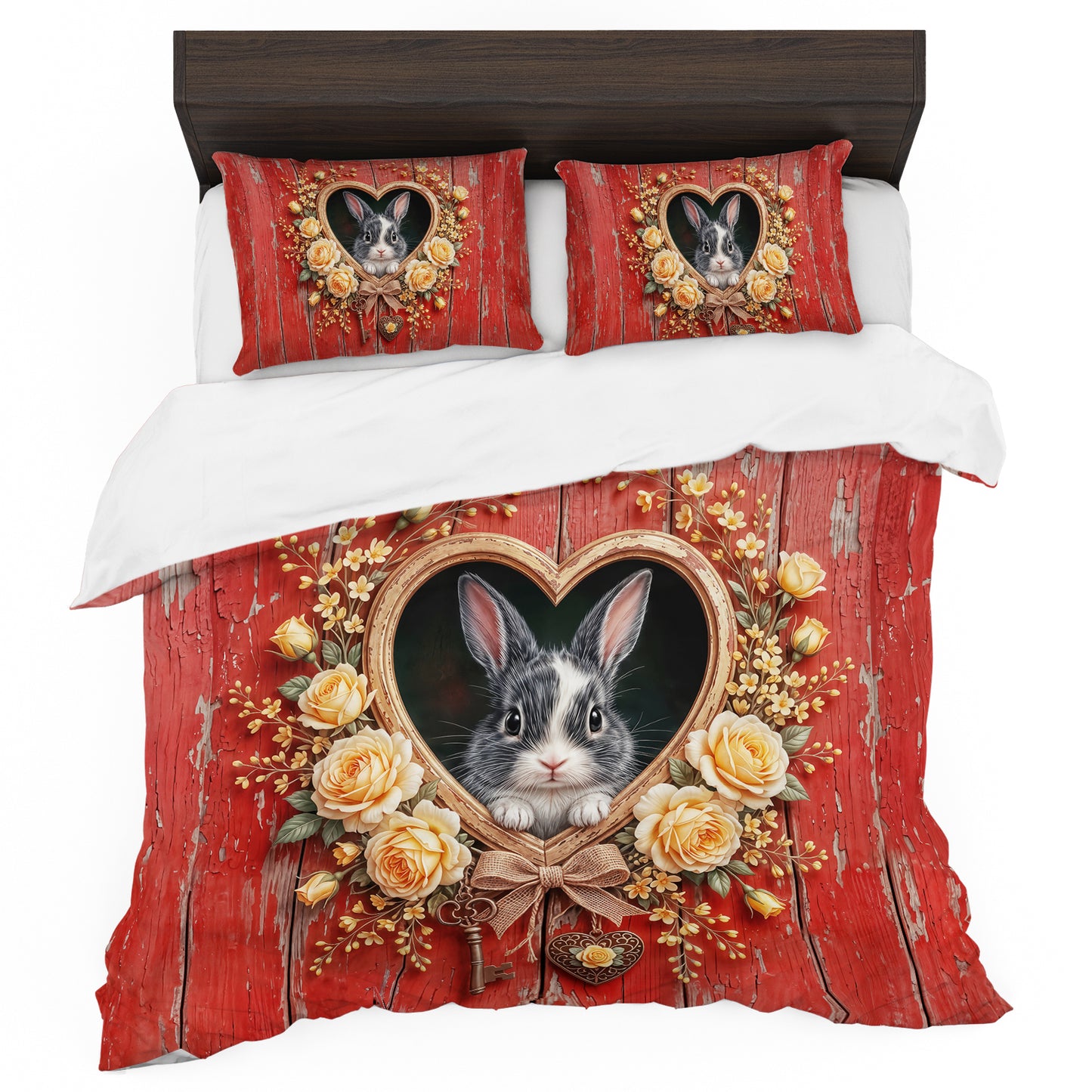 Rabbit Yellow Rose Duvet Cover Set