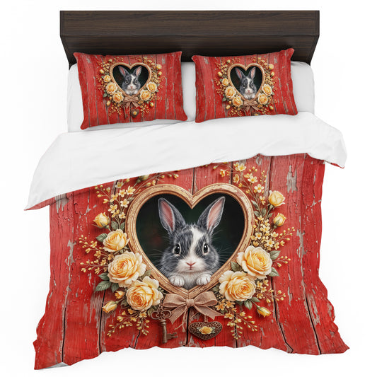 Rabbit Yellow Rose Duvet Cover Set