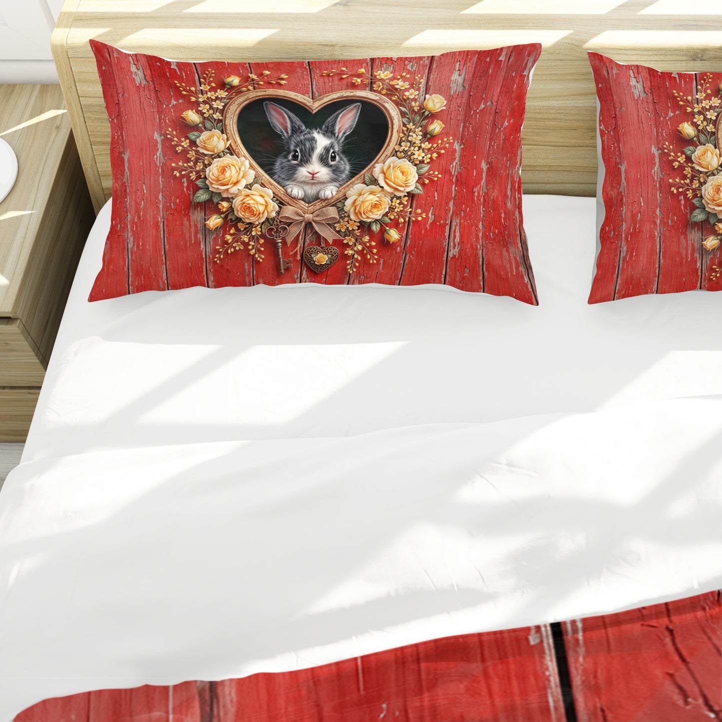 Rabbit Yellow Rose Duvet Cover Set