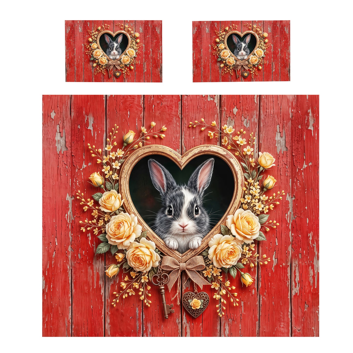Rabbit Yellow Rose Duvet Cover Set