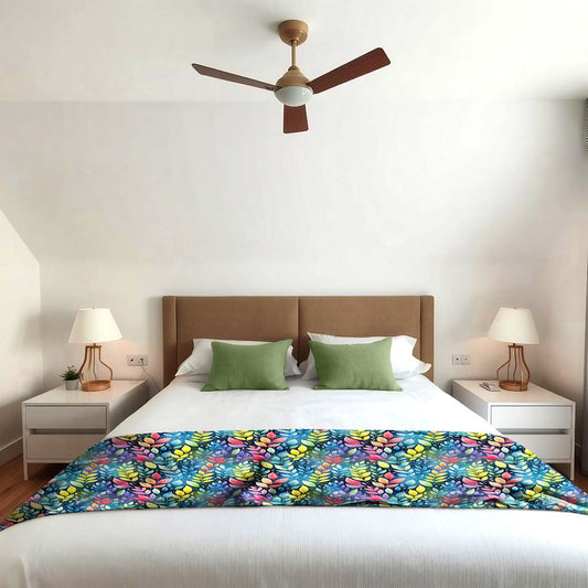 Rainbow Foliage on Teal Light Bed Throw