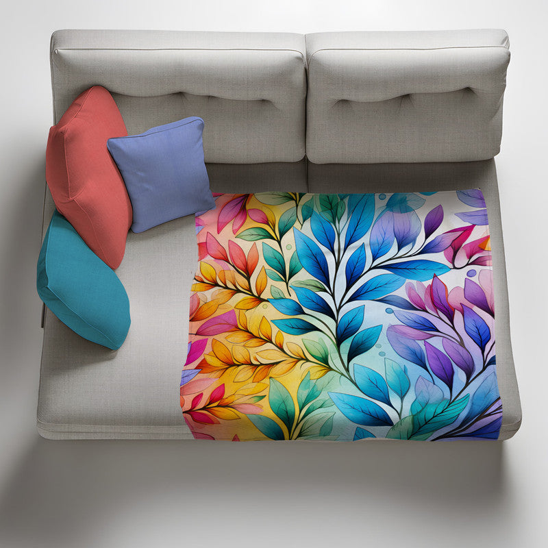 Rainbow Foliage Big Leaves Light Weight Fleece Blanket