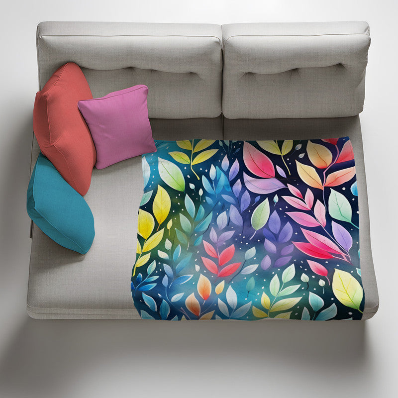 Rainbow Foliage on Teal Light Weight Fleece Blanket