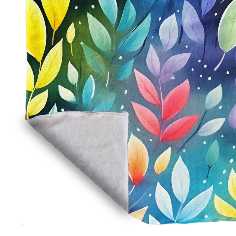 Rainbow Foliage on Teal Light Weight Fleece Blanket