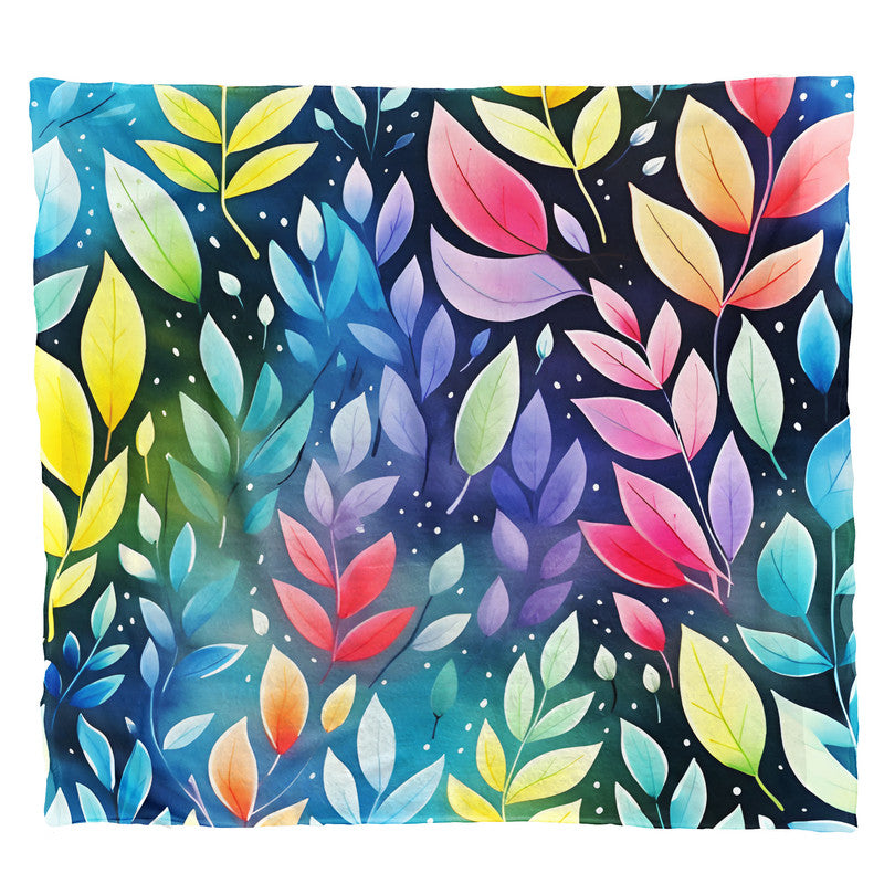 Rainbow Foliage on Teal Light Weight Fleece Blanket