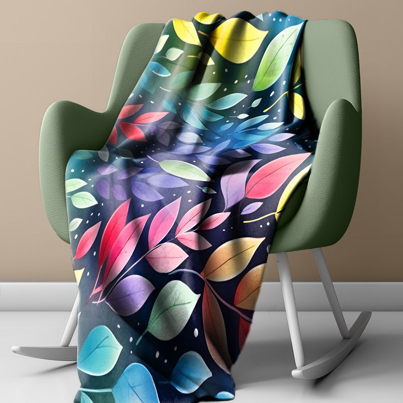 Rainbow Foliage on Teal Light Weight Fleece Blanket