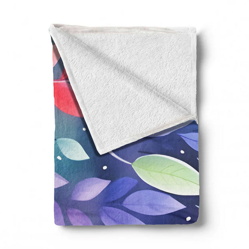 Rainbow Foliage on Teal Light Weight Fleece Blanket