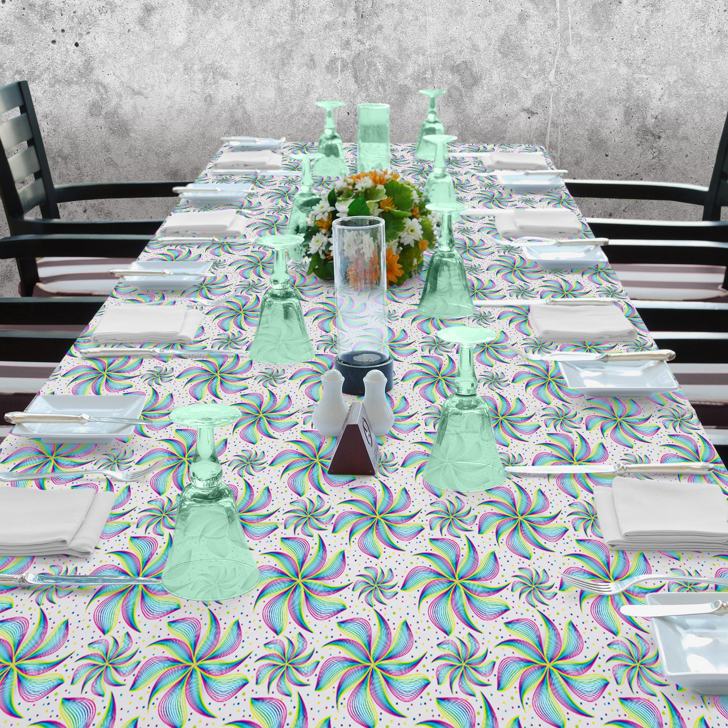 Rainbow Colour Flowers on Grey 3m Rectangle Tablecloth
