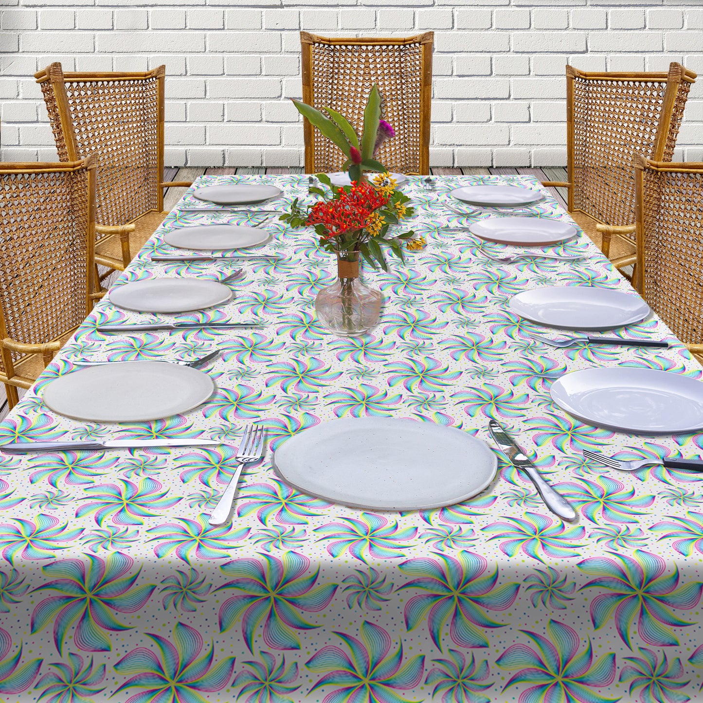Rainbow Colour Flowers on Grey 3m Rectangle Tablecloth