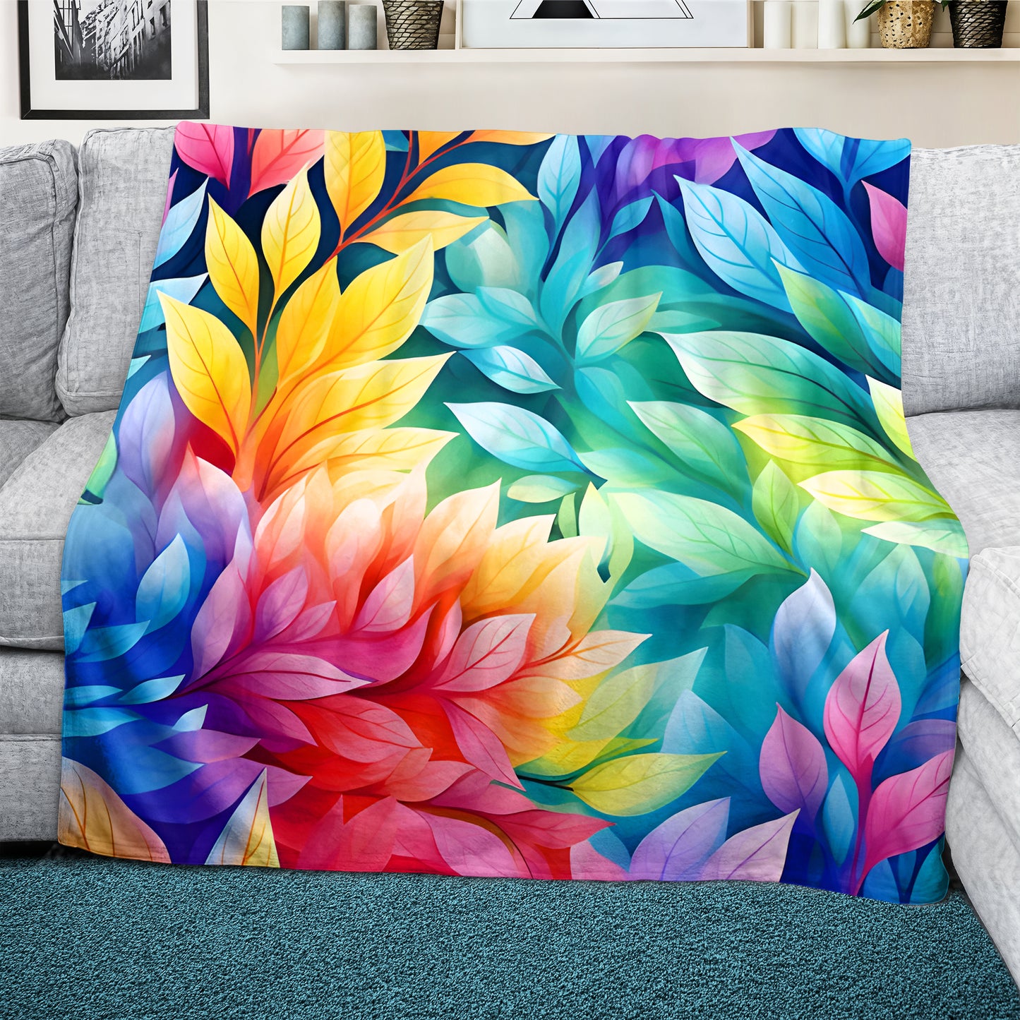 Rainbow Foliage Bright Light Weight Fleece Blanket