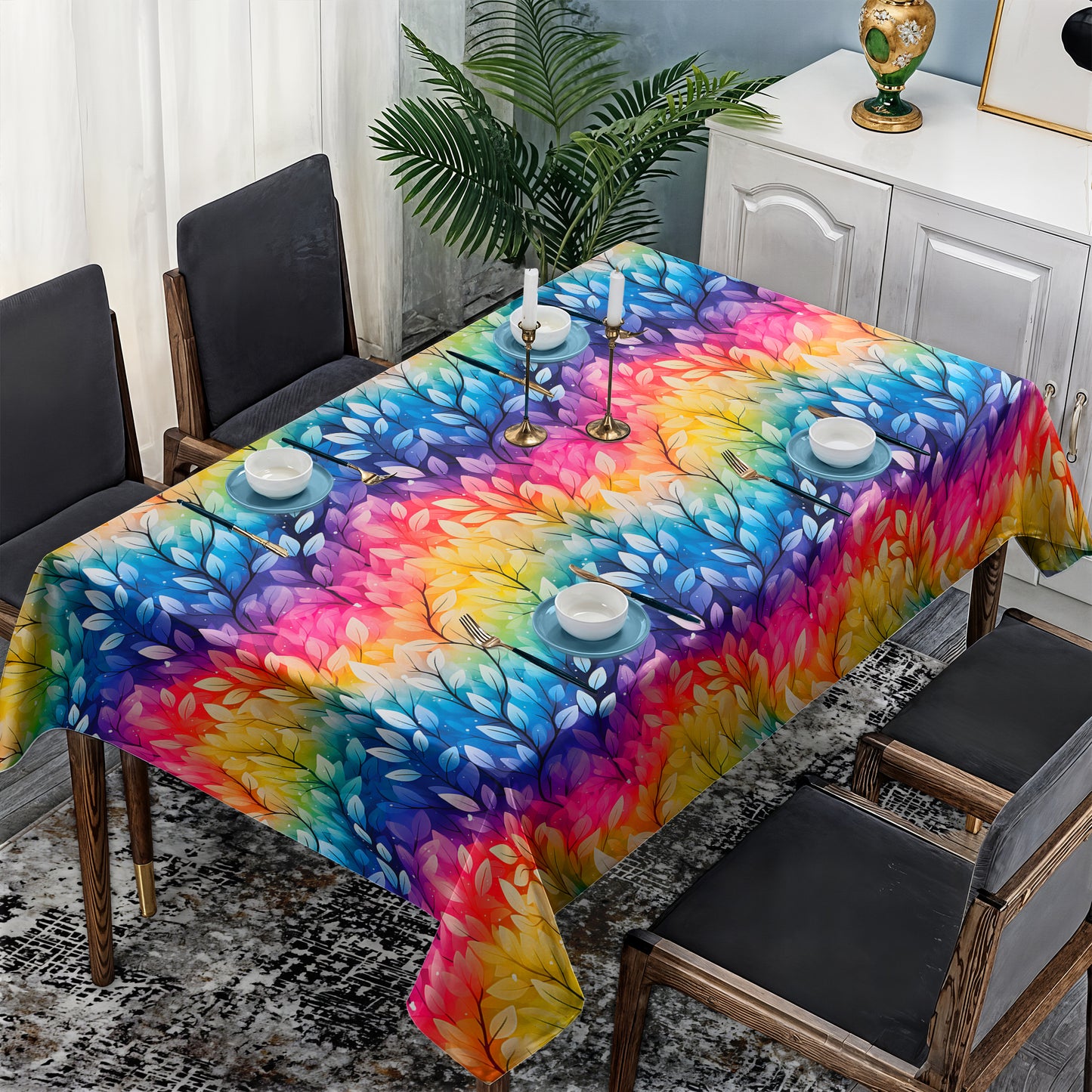 Rainbow Lines Rectangle Tablecloth