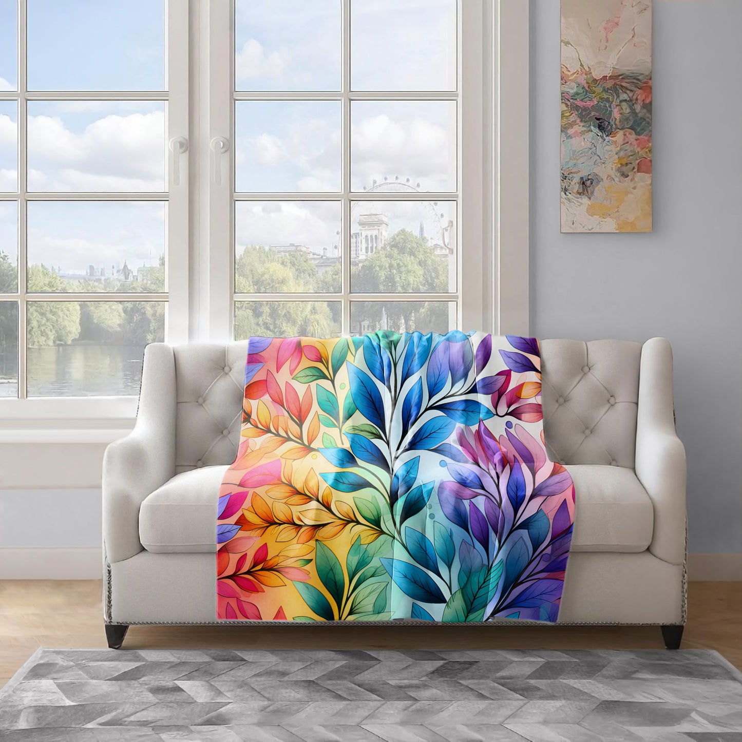 Rainbow Foliage Big Leaves Light Weight Fleece Blanket