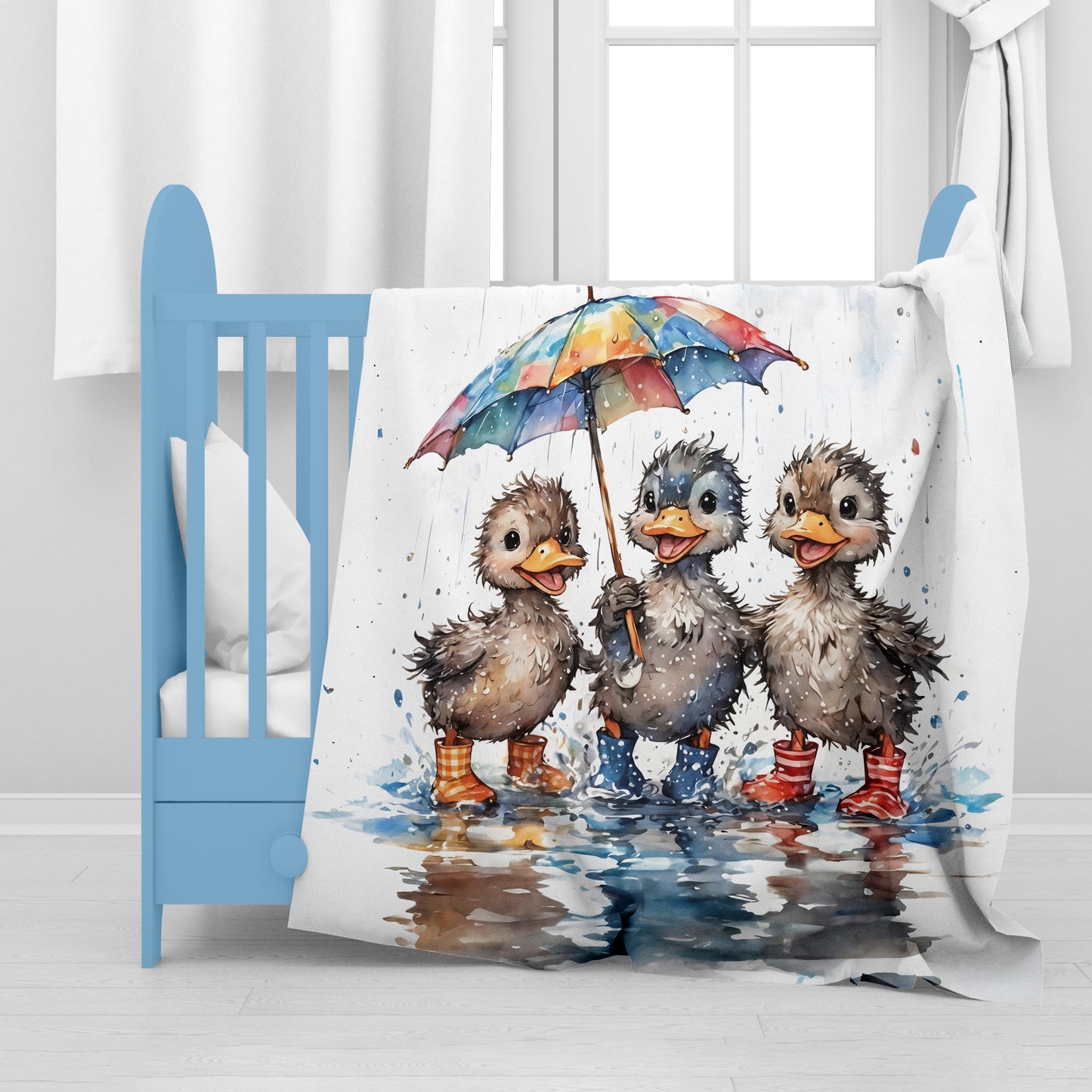 Rainy Day Ducklings Baby Fleece Blanket