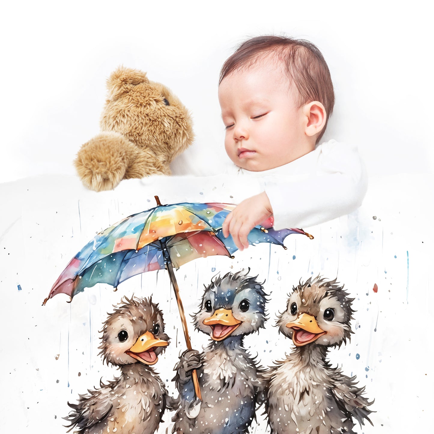 Rainy Day Ducklings Baby Fleece Blanket