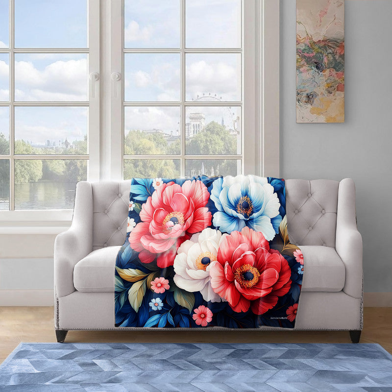 Red And Blue Flower Painting Light Weight Fleece Blanket by Wikus Schalkwyk