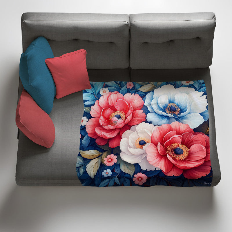 Red And Blue Flower Painting Light Weight Fleece Blanket by Wikus Schalkwyk