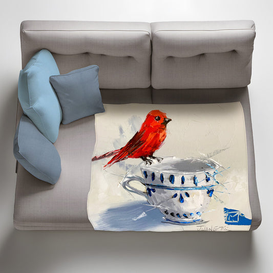 Red bird Light Weigt Fleece Blanket By Juanette Menderoi