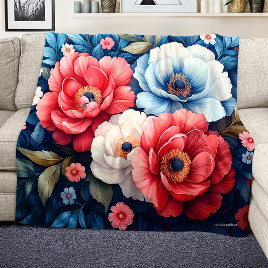 Red And Blue Flower Painting Light Weight Fleece Blanket by Wikus Schalkwyk
