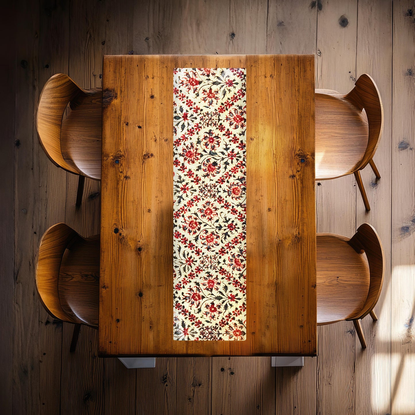 Red Bloom Diamond Pattern 160cm Table Runner