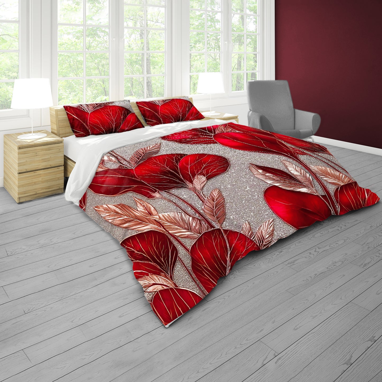 Red Blossoms Duvet Cover Set