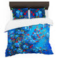 Red Blossoms on Blue Duvet Cover Set