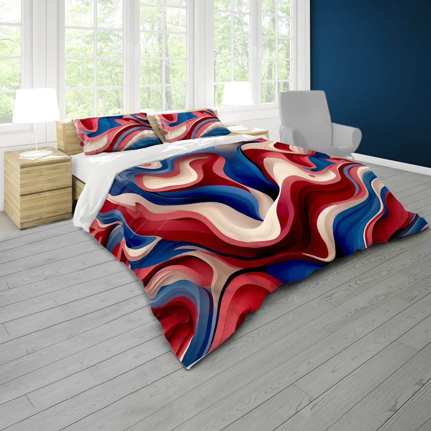 Red Brown and Navy Swirls Duvet Cover Set