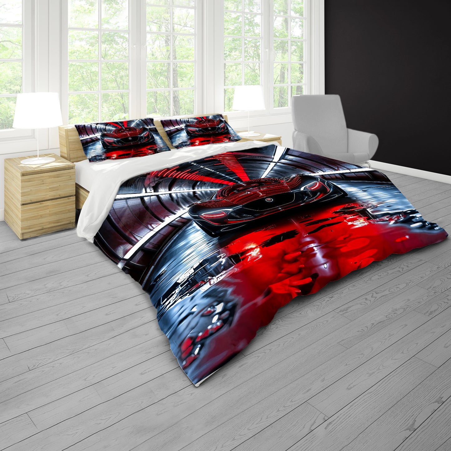 Red Car in Tunnel Duvet Cover Set