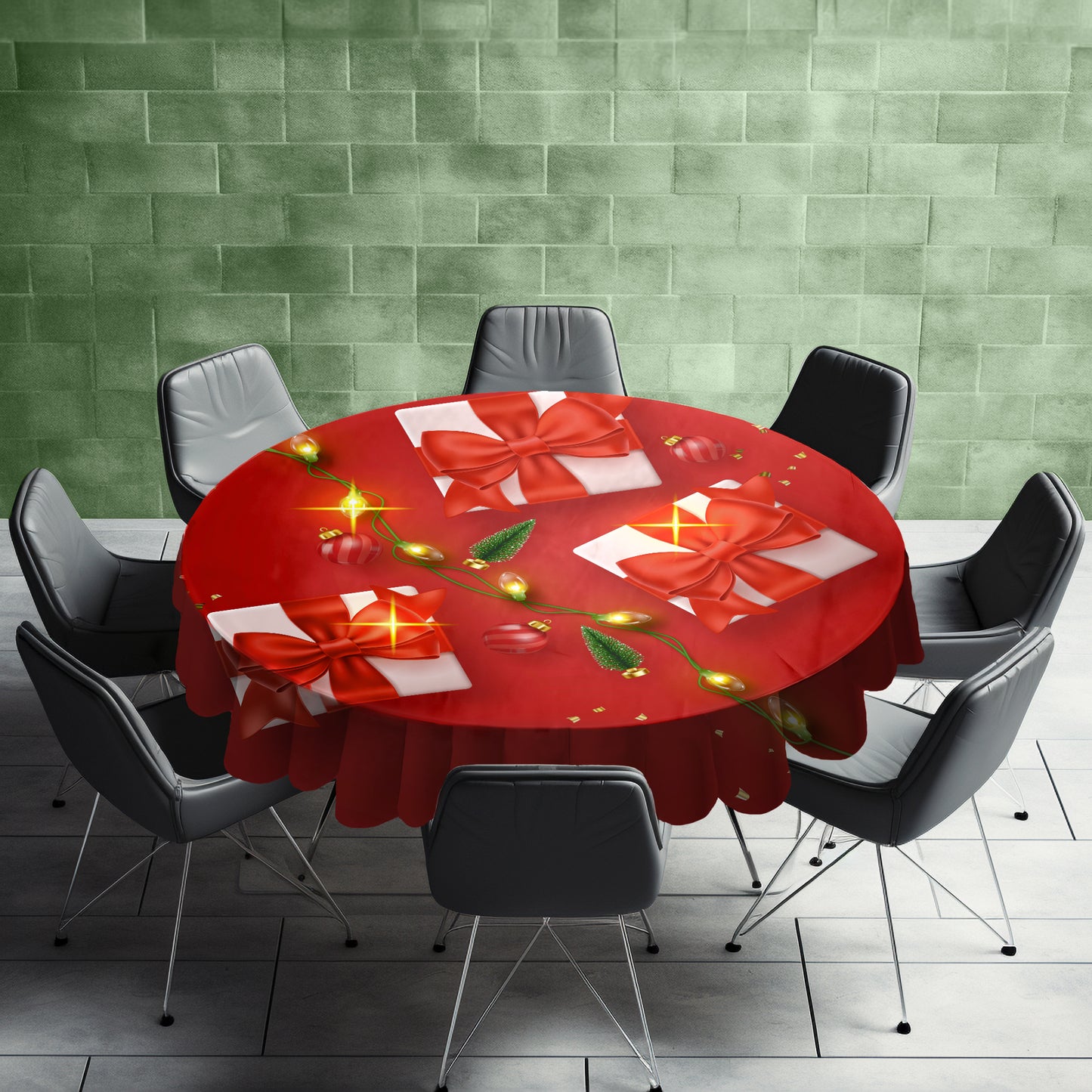 Red Christmas Round Tablecloth